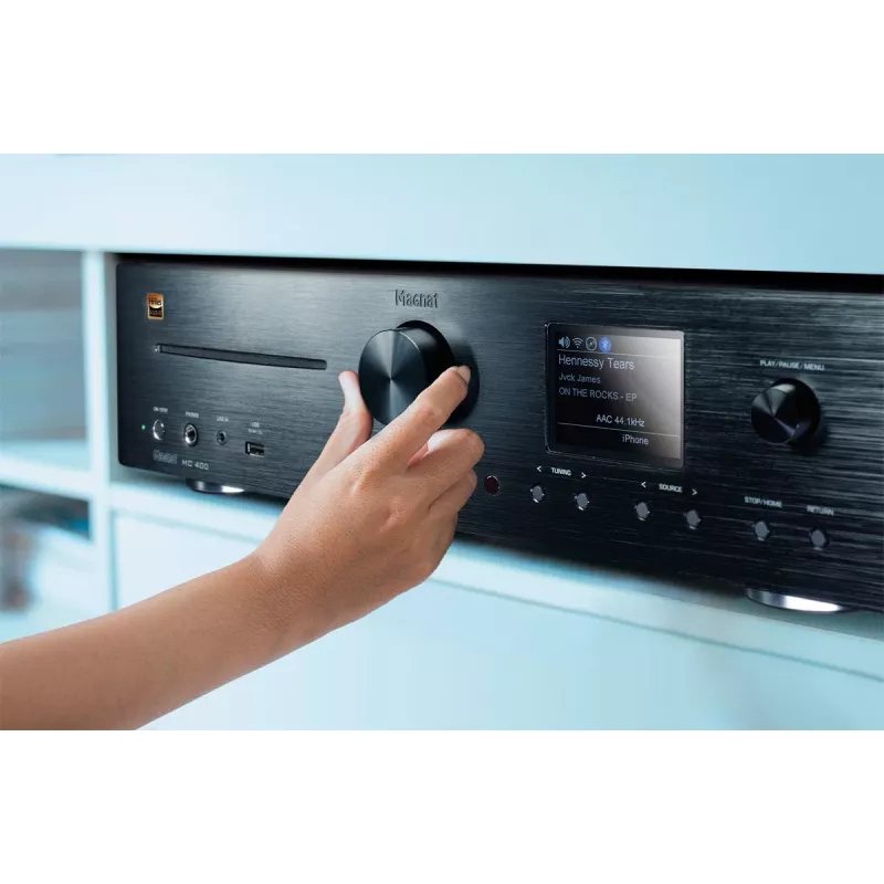 Stereo imtuvas Magnat MC 400 — 2.0 kanalai, 40 W kanalui, CD grotuvas, Wi‑Fi, Bluetooth, DAB/FM, Ethernet (juodas)