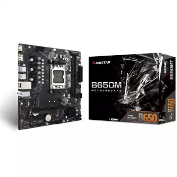Pagrindinė plokštė BIOSTAR B650MT Micro ATX, AMD B650, lizdas AM5, DDR5, 2x DIMM, 96GB, 1x M.2, 4x SATA III, Gigabit LAN