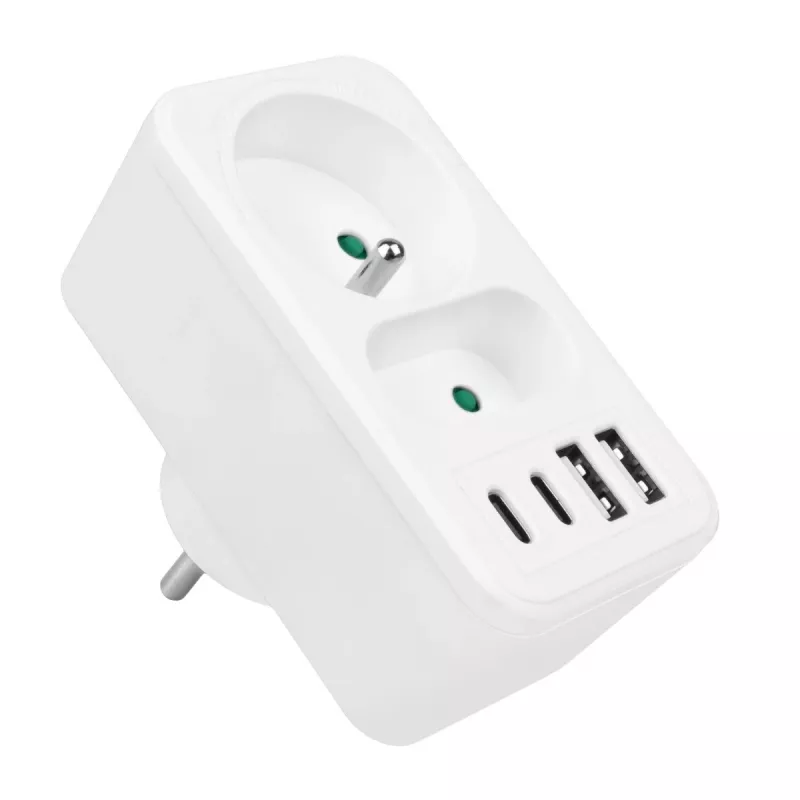 Maitinimo skirstytuvas MACLEAN MCE249 F/W — 2x maitinimo lizdai (16A + 6A) ir 4x USB (2x A, 2x C PD 20W)