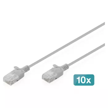 komutacinis kabelis DIGITUS CAT 6 U-UTP plonas, 0,3 m, pilkas, pakuotė po 10