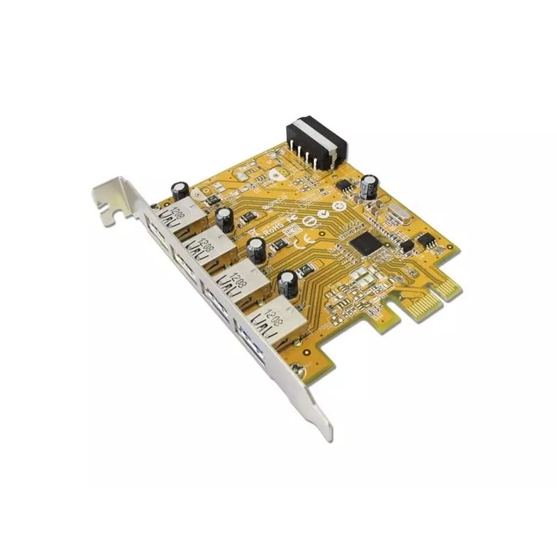 Vidinė USB 3.2 Gen 1 (5 Gbit/s) PCIe sąsajos plokštė — Sunix USB4300N, 78×121×18 mm