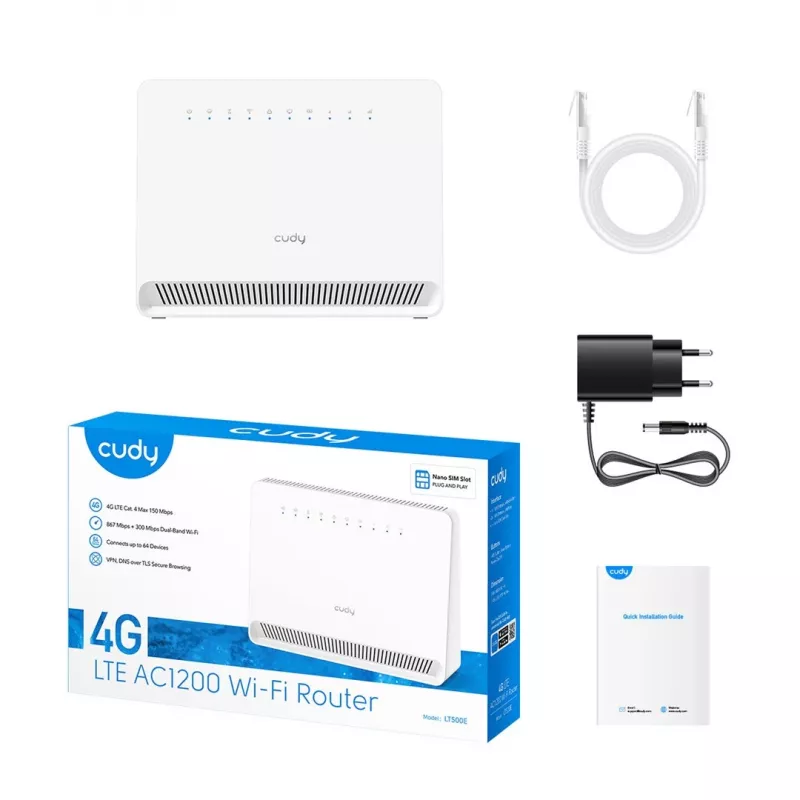 Cudy LT500E belaidis maršrutizatorius Fast Ethernet Dual-band (2,4 GHz / 5 GHz) 4G Baltas