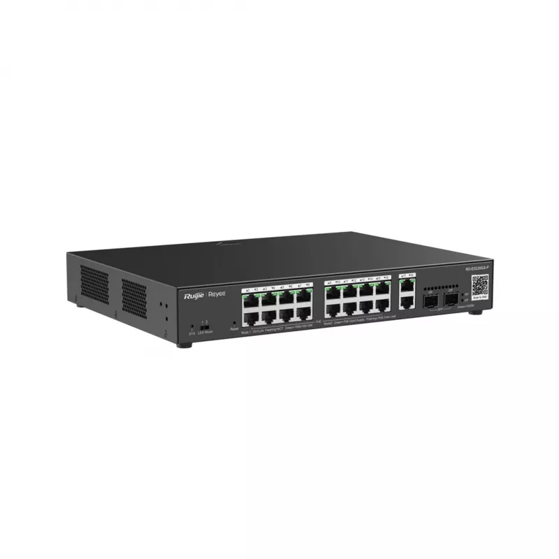 Valdomas L2 Gigabit PoE komutatorius Ruijie RG-ES220GS-P — 18× Gigabit (10/100/1000), IEEE 802.3af/at, 40 Gbit/s, juodas