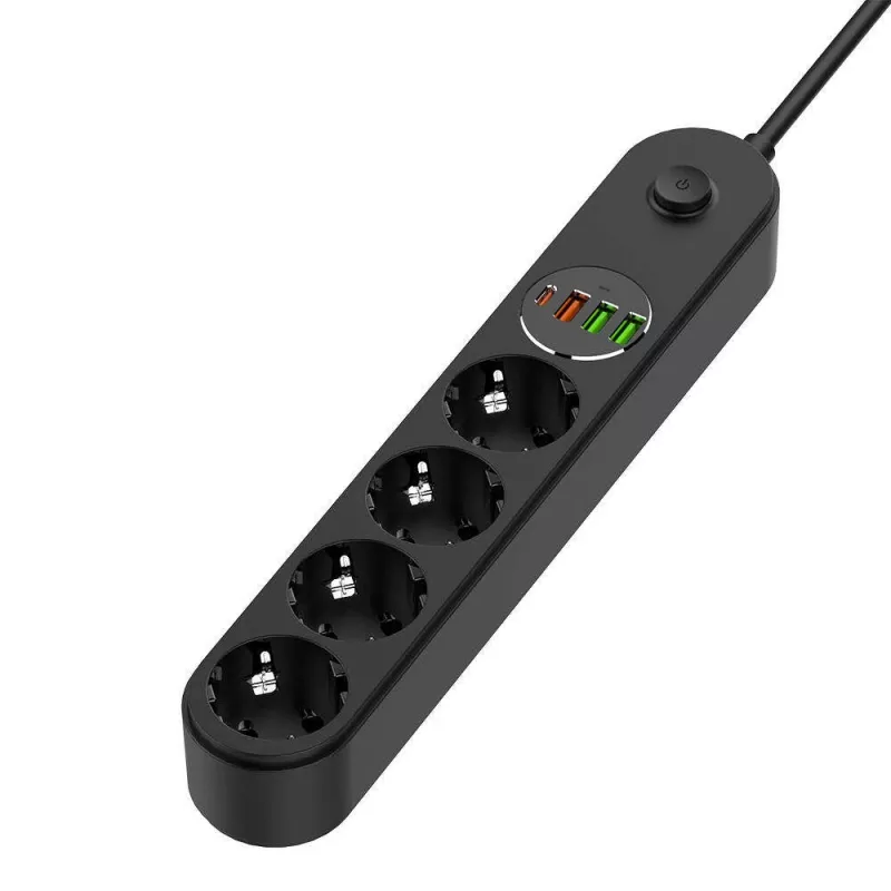 Maitinimo lizdas ColorWay CW-CHE44PDB — 4 kintamosios srovės lizdai, 2 USB prievadai
