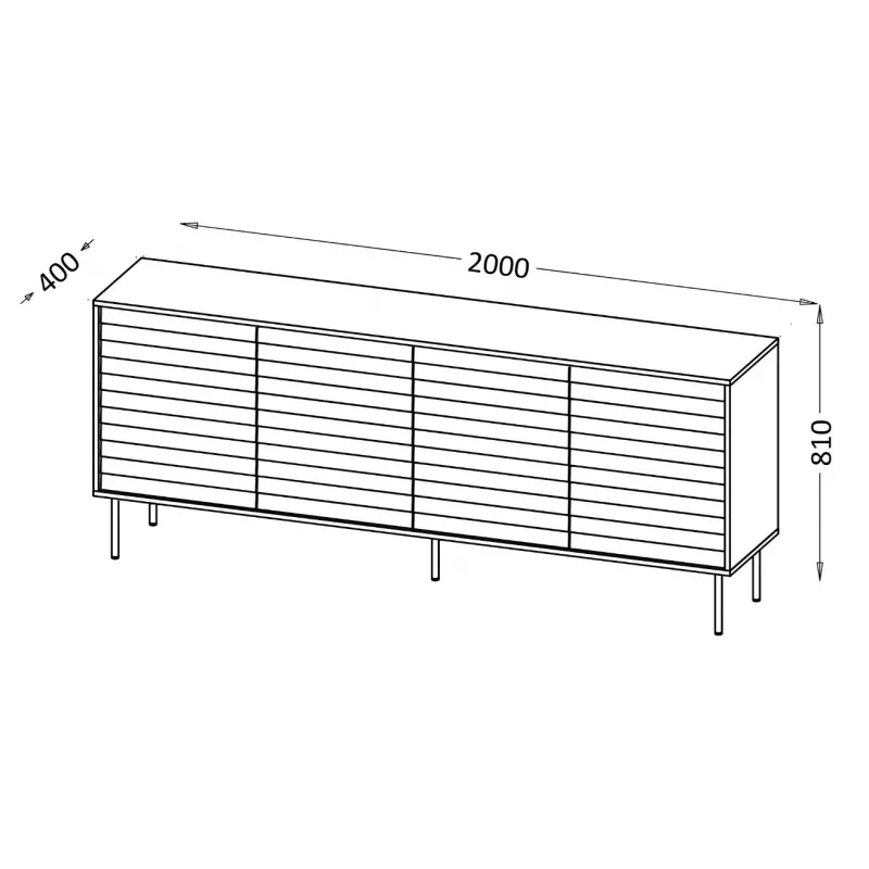 Komoda cama meble Cama 4D CORTINA — 2000×400×810 mm, juoda, medžio drožlių plokštė