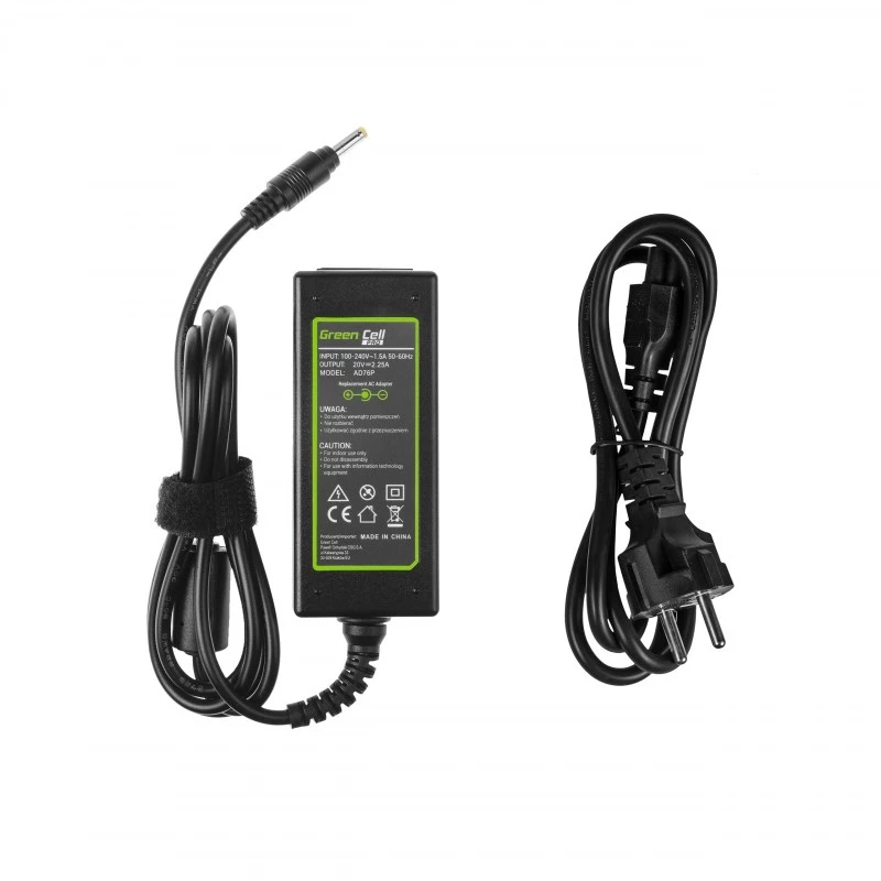 Maitinimo adapteris Green Cell AD76P 45W nešiojamiesiems kompiuteriams Lenovo, 20V 2.25A, AC-to-DC, 100–240V įvestis, juodas