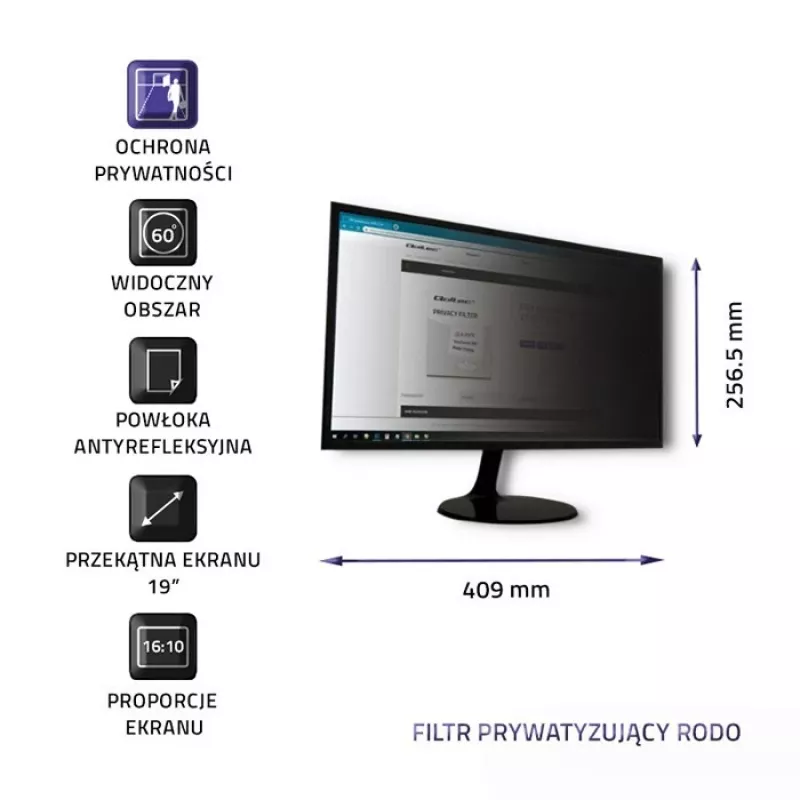 Qoltec 51054 ekrano privatumo filtras 48,3 cm (19) Nešiojamam kompiuteriui