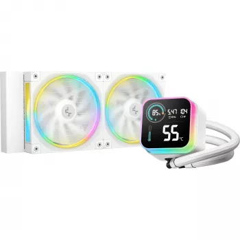 Skystas procesoriaus aušintuvas „DeepCool LQ240 White“ su 240 mm aliuminio radiatoriumi, 2x120 mm RGB ventiliatoriais, 41 cm vamzdeliais