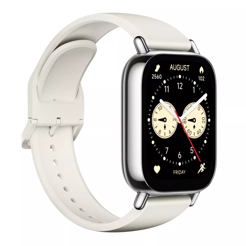 Išmanusis laikrodis „Xiaomi Redmi Watch 5 Lite“ – 1,96 colio AMOLED, GPS, 470 mAh, aukso korpusas, baltas TPU dirželis