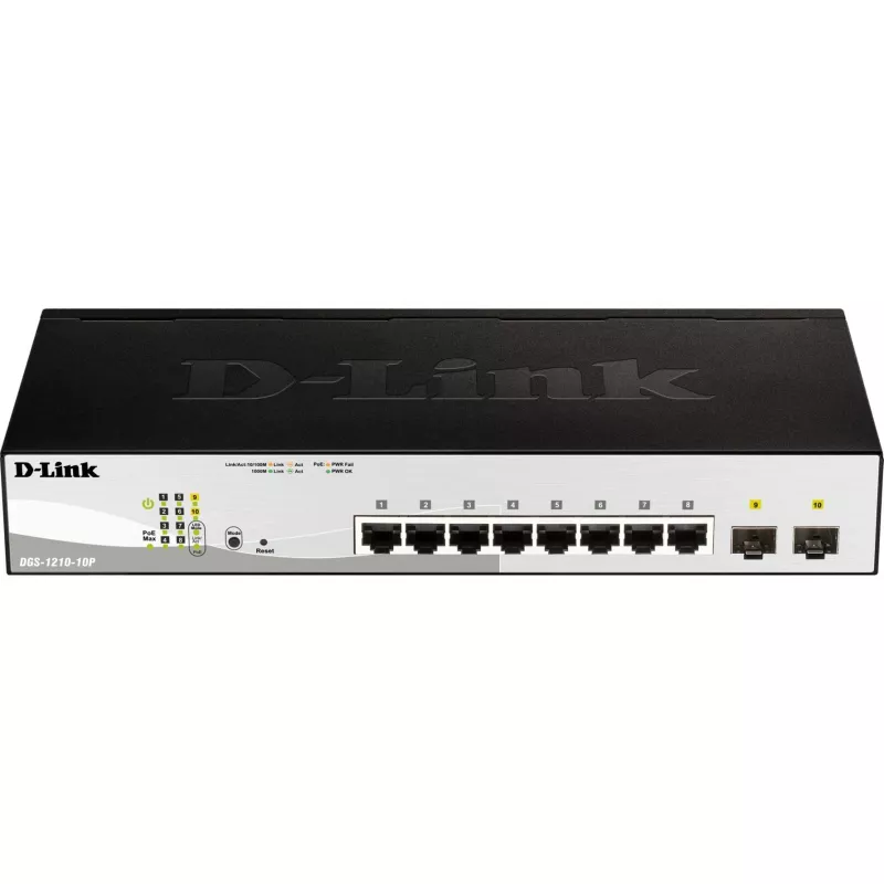 D-Link DGS-1210-10P valdomas L2 Gigabit Ethernet (10/100/1000) maitinimas per Ethernet (PoE) 1U juoda