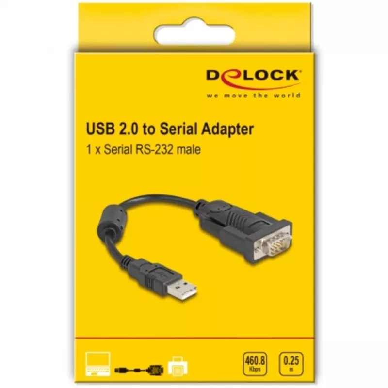 DeLOCK adapteris USB 2.0 Type-A į RS-232 nuoseklųjį prievadą D-Sub 9 kontaktų kištukas 0,25 m