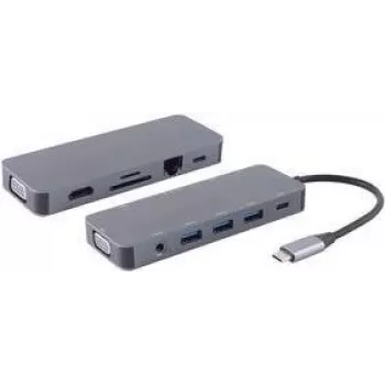 shiverpeaks ®-BASIC-S--USB-DOCK--USB-C daugiafunkcė prijungimo stotelė, 11 viename, HDMI, VGA, PD, USB šakotuvas, SD, LAN, AUX (BS14-05028)