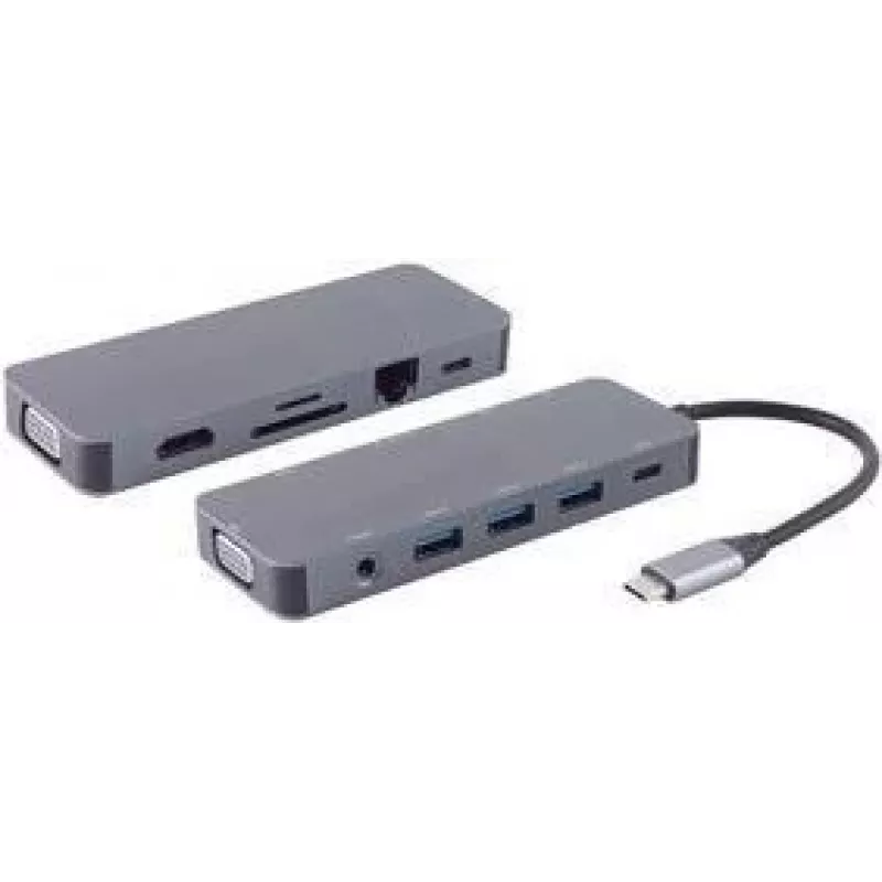 shiverpeaks ®-BASIC-S--USB-DOCK--USB-C daugiafunkcė prijungimo stotelė, 11 viename, HDMI, VGA, PD, USB šakotuvas, SD, LAN, AUX (BS14-05028)
