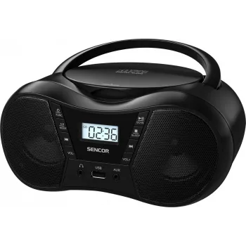 Boombox SENCOR SPT2300BK — CD grotuvas, MP3, USB, Bluetooth 5.1, FM, AUX, 4 W, baterija/AC