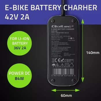 QOLTEC įkroviklis, skirtas elektriniam dviračiui Bosch 50762 36V/42V 2A