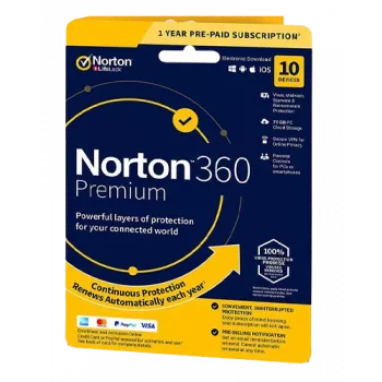 Norton 360 Premium | 10 Devices | 1 Year | 75 Gb Cloud Storage | EU | NON SUB |