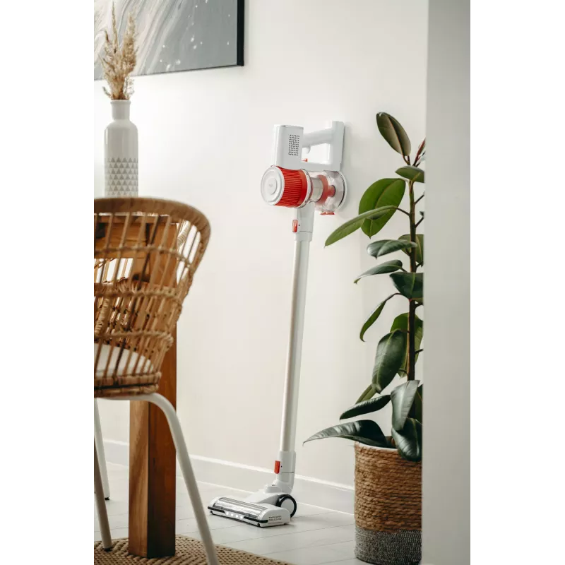 Belaidis dulkių siurblys Adler AD 7051 — 300 W maks., 22,2 V baterija, 0,6 L be maišelio, nerūdijančio plieno vamzdis, EPA F8, LED lemputė, balta/raudona