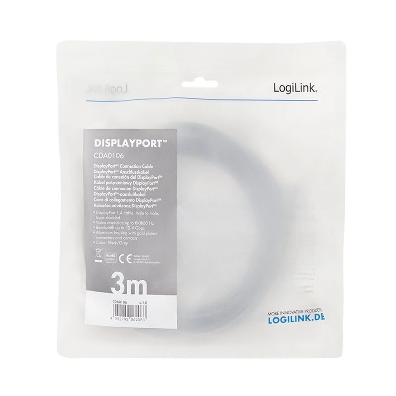 LogiLink CDA0106 DisplayPort laidas juodas pilkas 3 m