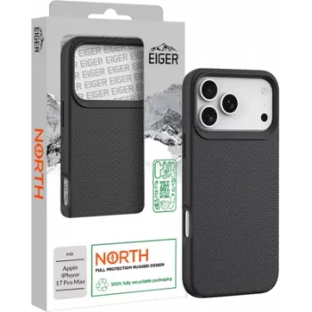 Apsauginis telefono dėklas Eiger, skirtas iPhone 17 Pro Max — juodas, patvarus dizainas