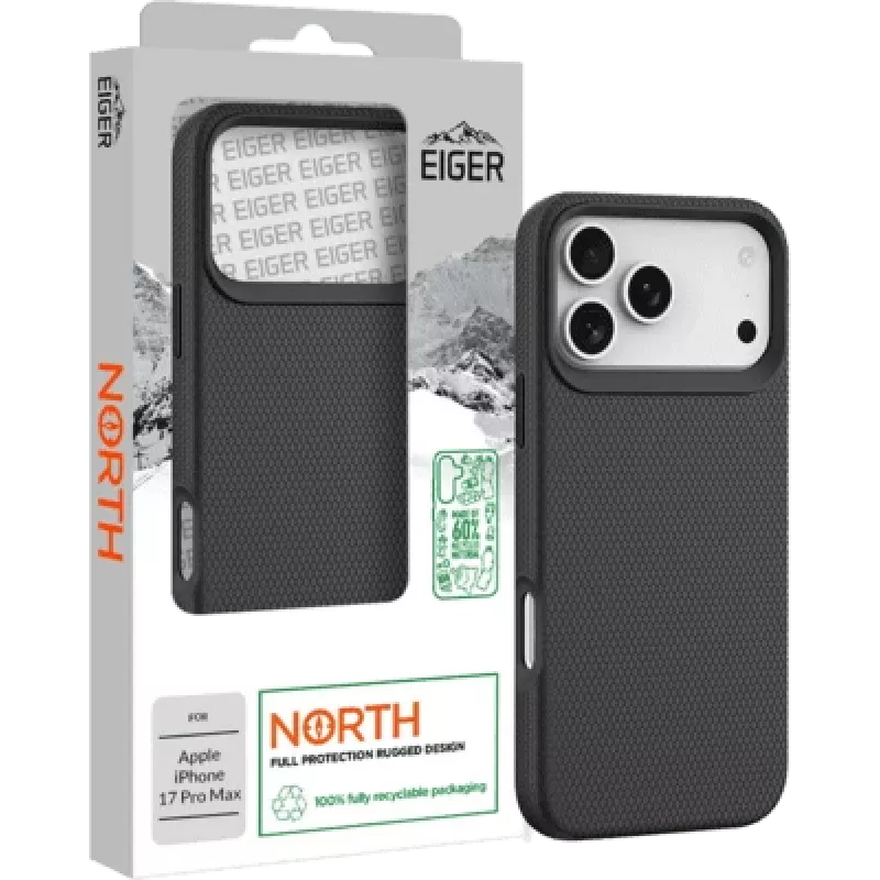 Apsauginis telefono dėklas Eiger, skirtas iPhone 17 Pro Max — juodas, patvarus dizainas