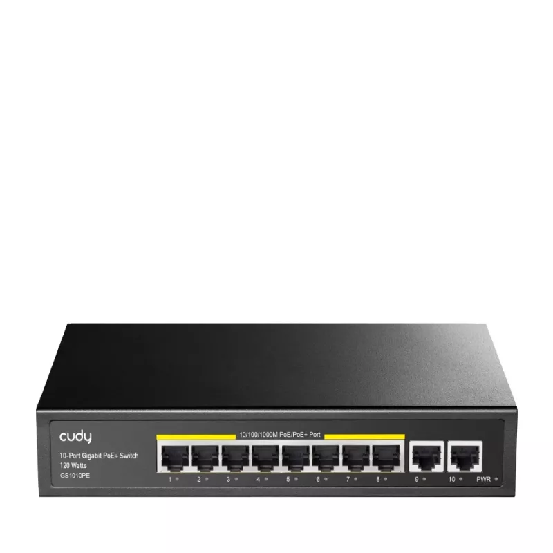 Cudy GS1010PE tinklo komutatorius Gigabit Ethernet 10 prievadų PoE Juoda