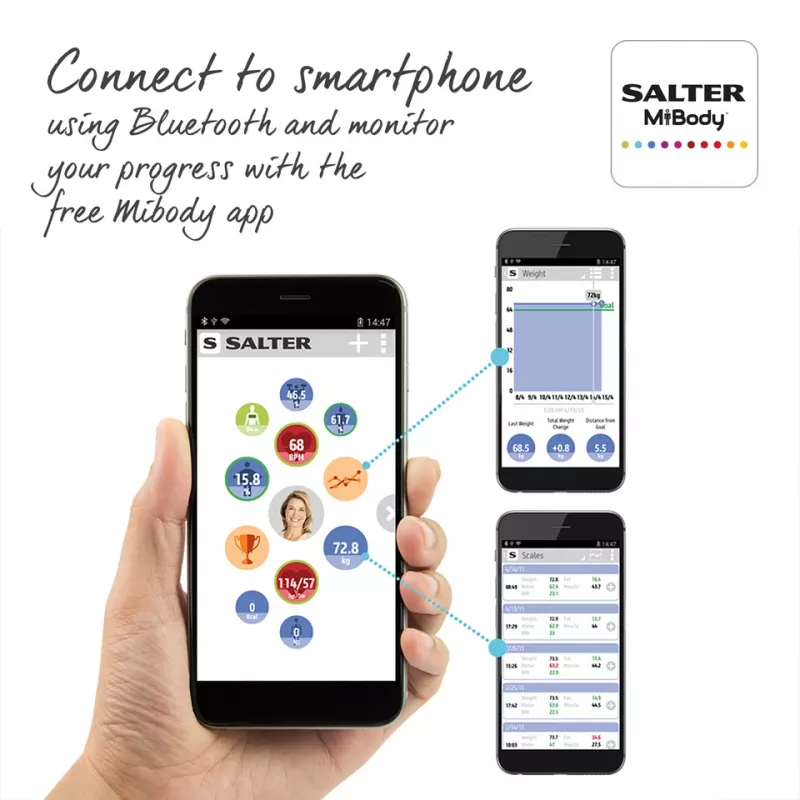 Vonios svarstyklės Salter 9192 BK3R Curve Bluetooth Smart Analyser