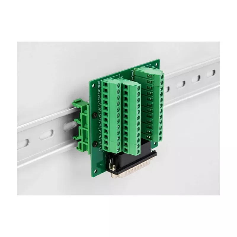 DeLOCK D-Sub HD 44 kontaktų, lizdas, į gnybtų bloką, skirtą DIN bėgeliui, 84 mm x 86 mm x 30 mm