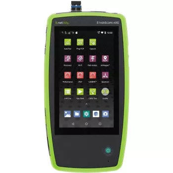 Tinklo testavimo įrenginys Fluke Networks EtherScope nXG EXG-300 — trijų dažnių juostų Wi‑Fi (2.4/5/6 GHz), RJ-45, USB-A/C, maitinamas baterijomis, 5 colių LCD
