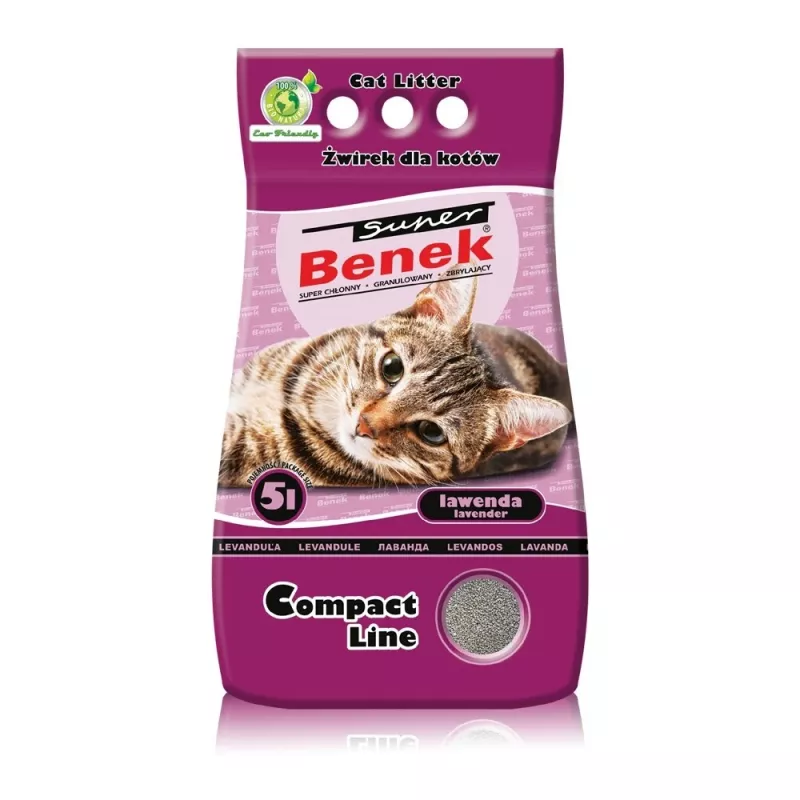 Sulipantis kačių kraikas Super Benek Certech Super Benek Compact Lavender 5 l — bentonito, greitai sugeriantis, nesivelkantis