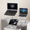 Nešiojamojo kompiuterio stovas MEDIA-TECH MT2661 — reguliuojamas aukštis, sulankstoma aliuminio konstrukcija nešiojamiesiems kompiuteriams iki 17 colių