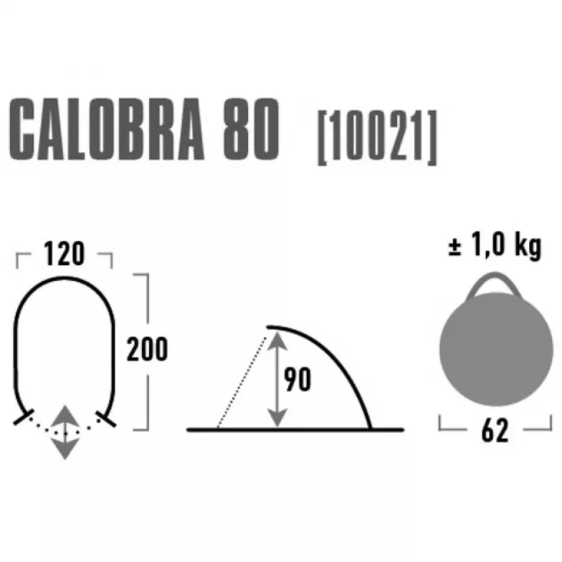 Kupolinė/iglu tipo palapinė High Peak Calobra 80 — Pilka, 2000×1200×900 mm, poliesterio dugnas, stiklo pluošto lankai