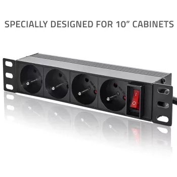 Qoltec aliumininis PDU 10'' stelui | 1U | 16A | 4xPRANCŪZIŠKI | 1,8 m