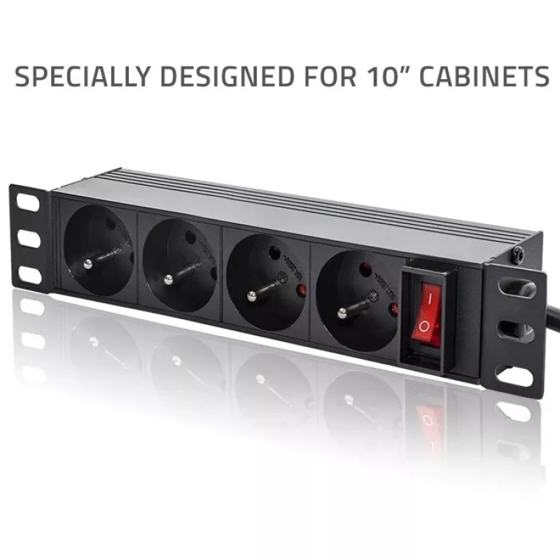 Qoltec aliumininis PDU 10'' stelui | 1U | 16A | 4xPRANCŪZIŠKI | 1,8 m