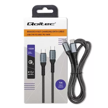 Qoltec laidas USB 2.0 Type C – USB 2.0 Type C 100W Qc 3.0 Pd 1m juodas
