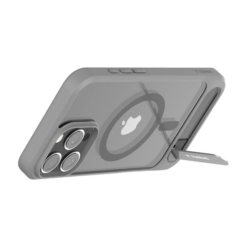 Apsauginis telefono dėklas Torras Pstand Series, skirtas iPhone 16 Pro Max, pilkas, plonas profilis su integruotu stovu