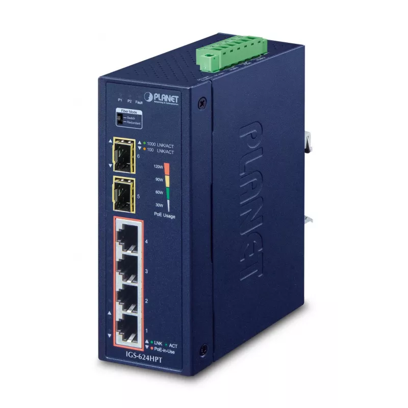 PLANET IGS-624HPT tinklo komutatorius Nevaldomas Gigabit Ethernet (10/100/1000) Power over Ethernet (PoE) Mėlynas