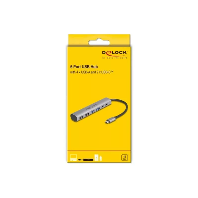 DeLOCK 64232 Nešiojamojo kompiuterio dokas Laidinis USB 3.2 Gen 1 Type-A Type-C Pilka