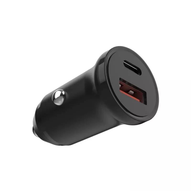 Automobilinis pakrovėjas FIXED FIXCC20N-CU-BK – USB-C ir USB-A prievadai, 20W galia, kompaktiškas prietaisas automobilyje