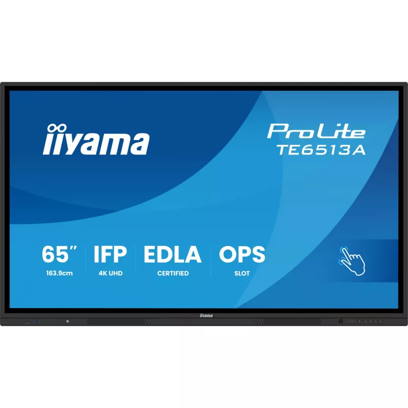 iiyama TE6513A-B1AG Signage Display Interaktyvus plokščiasis ekranas 163,8 cm (64,5 colio) Wi-Fi 500 cd/m² 4K Ultra HD Juodas Liečiamas ekranas Įmontuotas procesorius Android 18/7