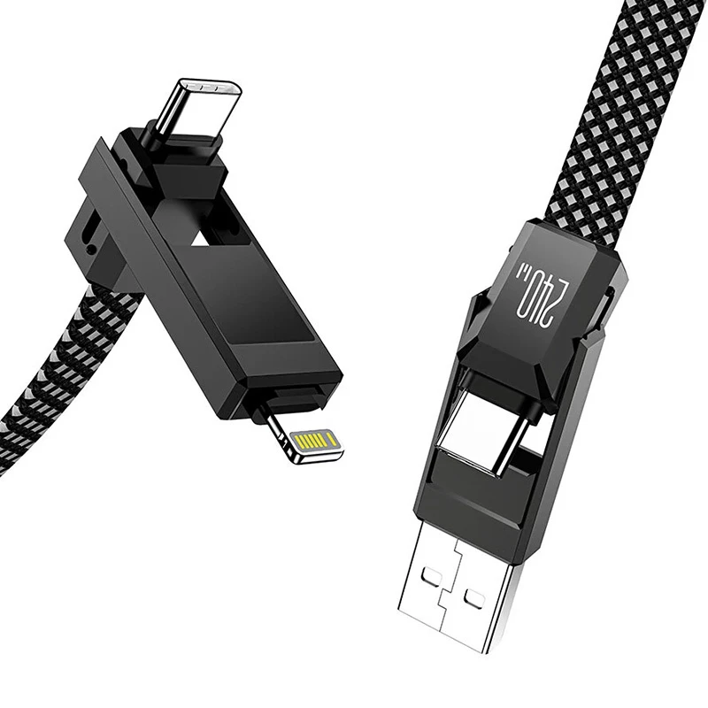 4-in-1 kabelis BlitzWolf BW-HDC7 — USB-C, Lightning, USB-A, Micro-USB 1,2 m 240 W juodas