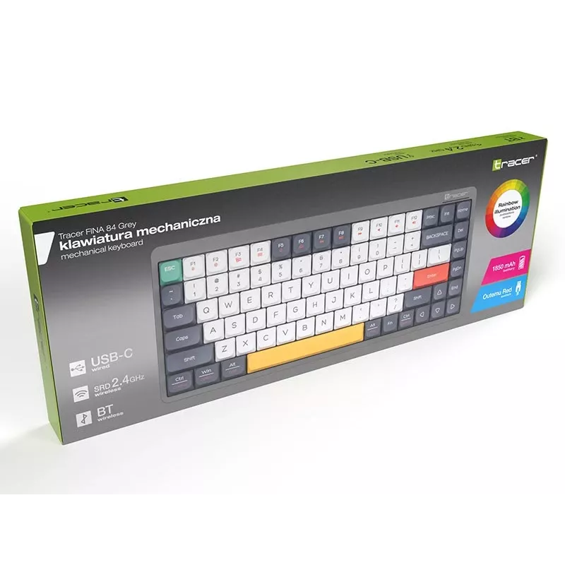 Mechaninė klaviatūra Tracer FINA 84 pilka (Outemu Raudona Switch) TRAKLA47279