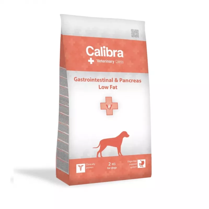 Sausas šunų maistas Calibra Veterinary Diets Gastrointestinal & Pancreas Low Fat — lašiša, 2 kg, 26% baltymų, 8% riebalų, be glitimo ir sojos