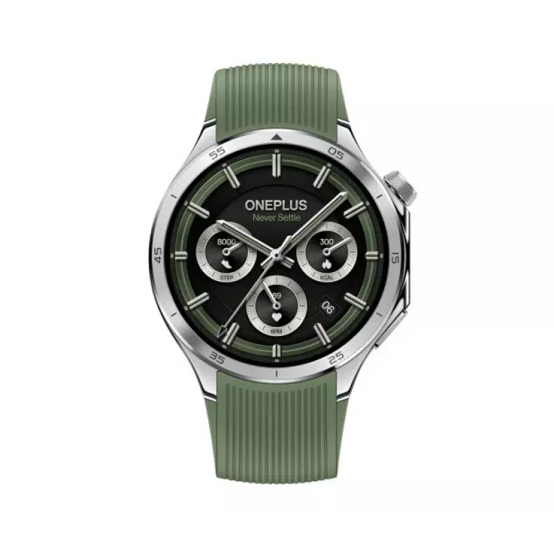 Išmanusis laikrodis ONEPLUS Watch 3 Emerald Titanium — 46 mm nerūdijančio plieno korpusas, 1,5 colio AMOLED, GPS, IP68, 16 dienų baterija, žalias guminis dirželis