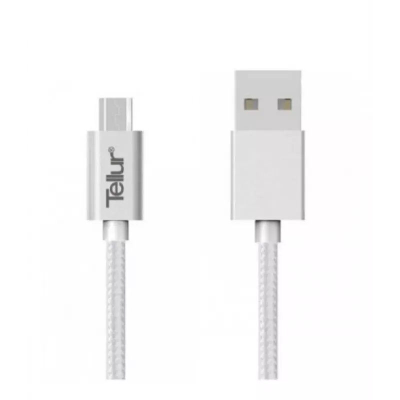 USB į Micro USB duomenų kabelis Tellur nailoninis pintas 1 m sidabrinis