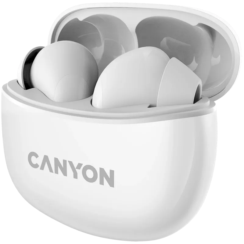 Canyon TWS-5 Bluetooth ausinės su mikrofonu, BT V5.3 JL 6983D4, dažnių diapazonas: 20Hz-20kHz, baterija: ausinėse 40mAh*2 + įkrovimo dėklas 500mAh, Type-C