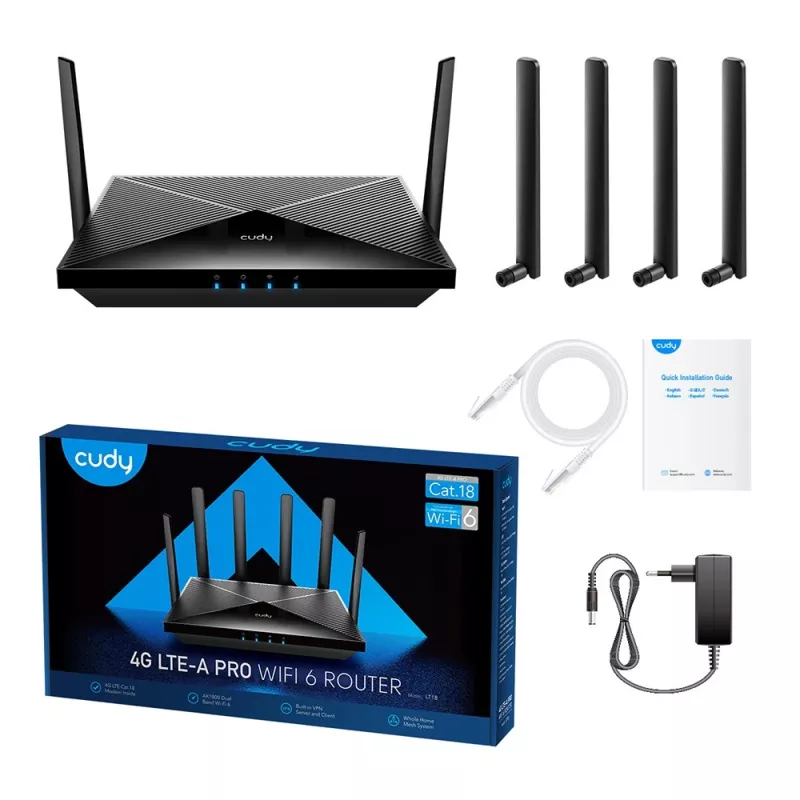 Cudy LT18 belaidis maršrutizatorius Gigabit Ethernet dviejų dažnių juostų (2,4 GHz / 5 GHz) 4G juodas