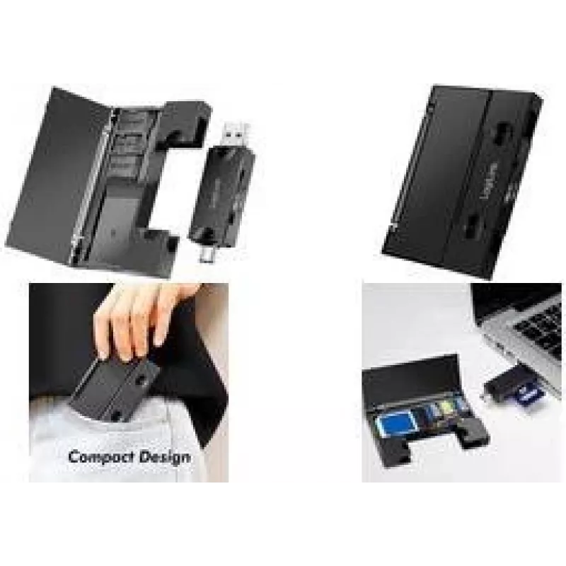 LogiLink CR0049 USB 3.2 Gen 1 SD/microSD kortelių skaitytuvas su kortelių saugykla, juodas
