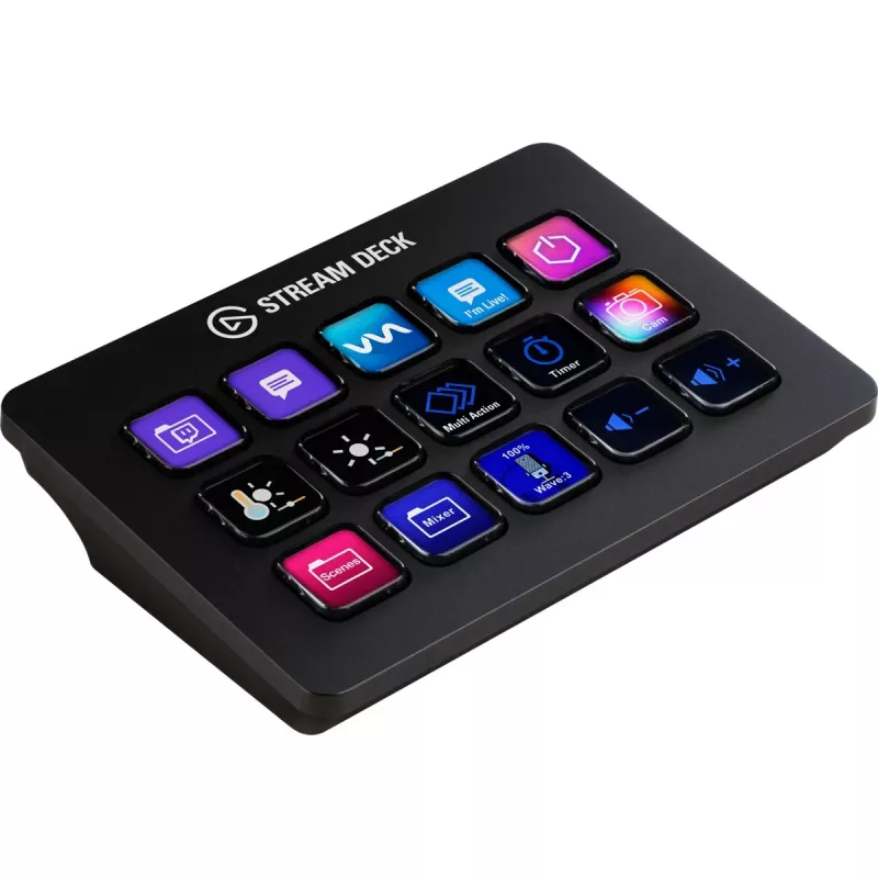 „Elgato Stream Deck MK.2“ pritaikomas 15 klavišų USB užduočių valdymo pultas su klasikiniais klavišais, juodas