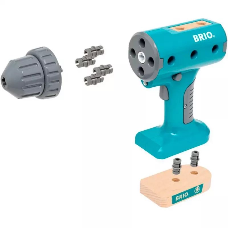 Žaislinis belaidis atsuktuvas BRIO Builder modelis 63460000 — realistinio dizaino, baterijomis maitinamas žaidimų įrankis
