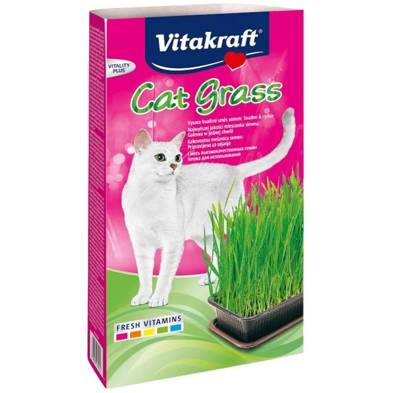 Kačių žolės rinkinys Vitakraft 120 g — valgomos žolės rinkinys katėms, be glitimo, be konservantų